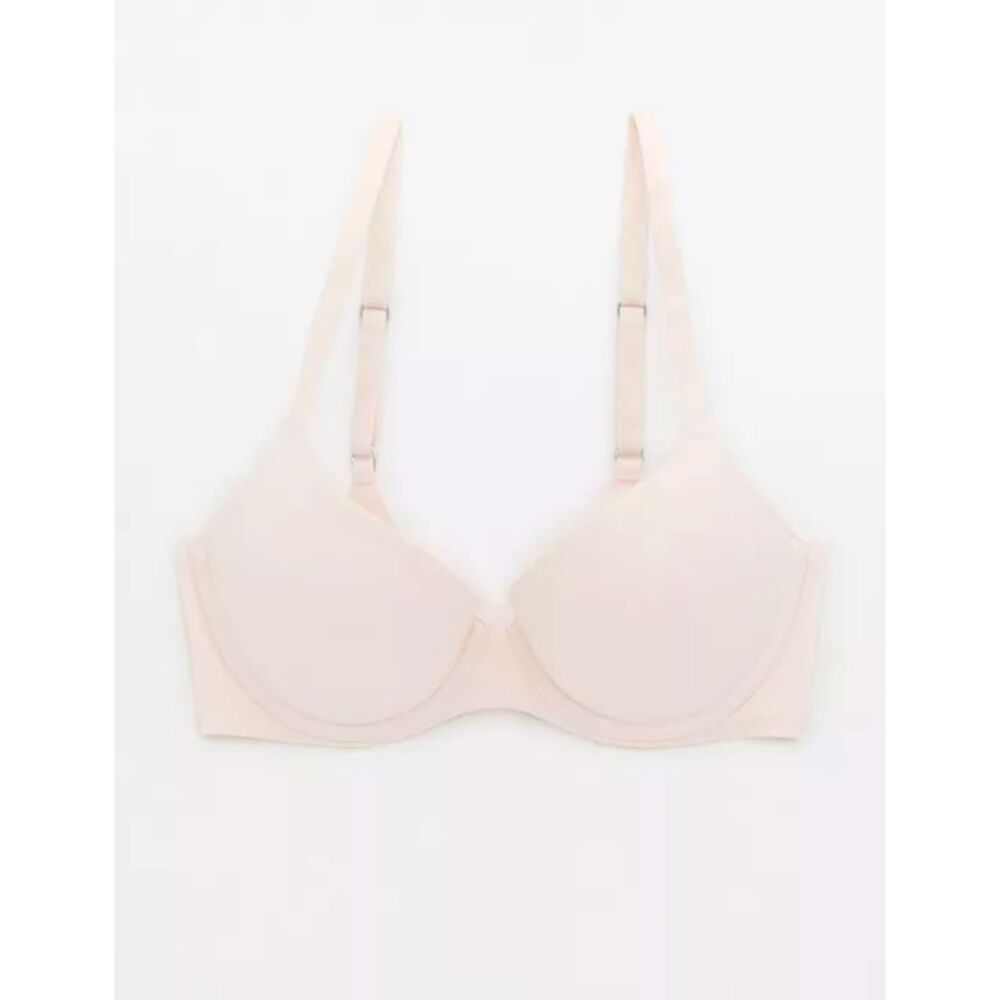 Aerie Sunnie Demi Bra 34B Pale Pink Push Up Padded Smooth T-Shirt NWOT